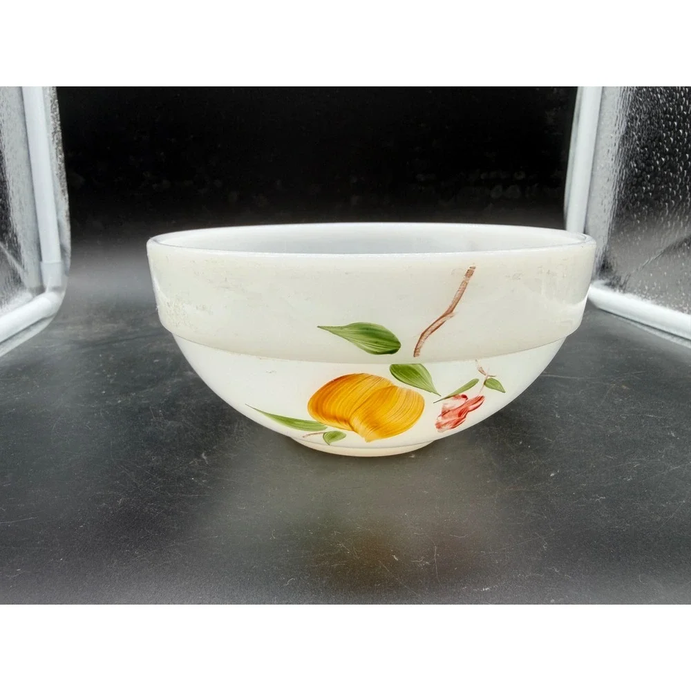 Vintage Fire-King Hand Painted Fruit Milk Glass Mixing‎ Bowl USA Made
